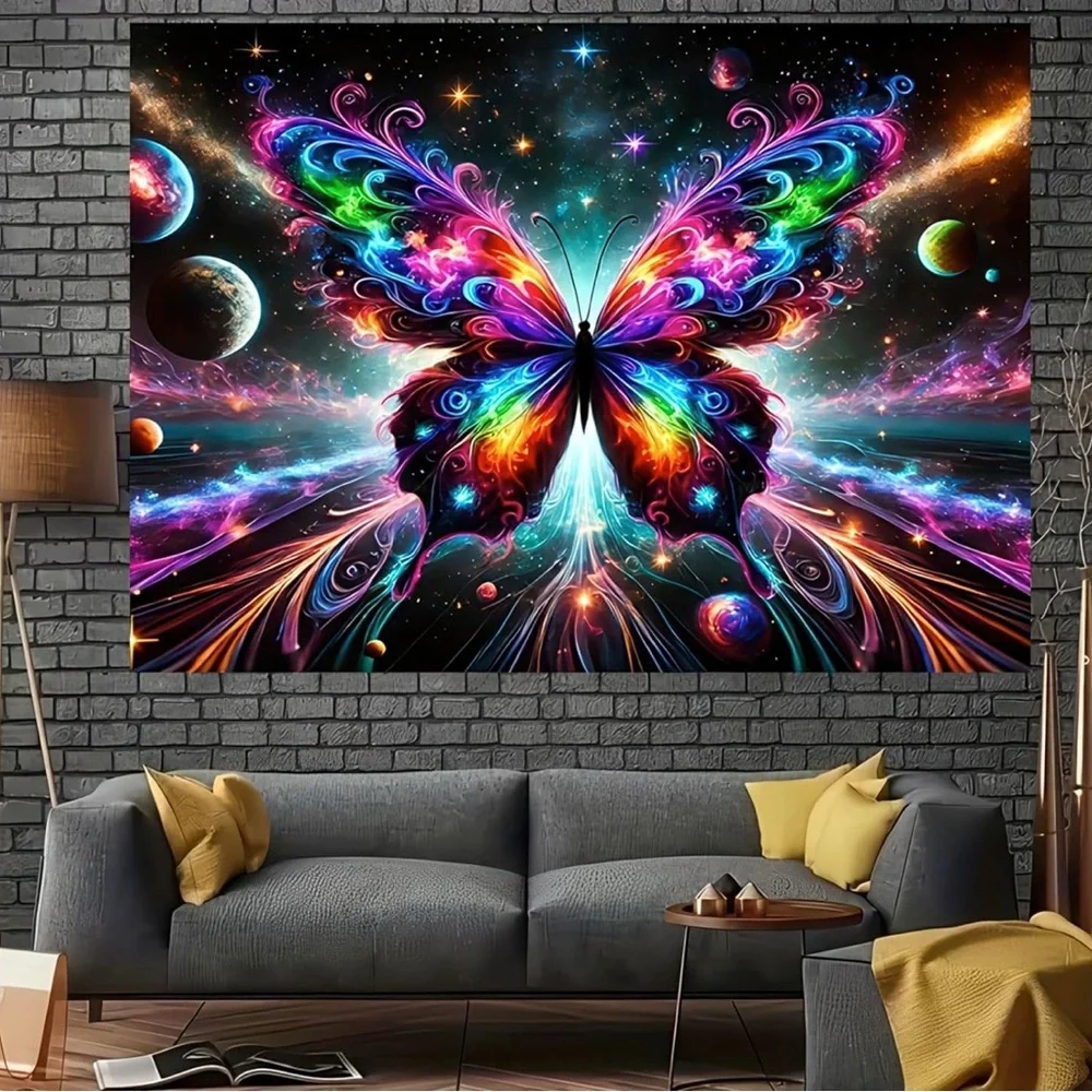 Colorful Butterfly Galaxy Huge Tapestry NWT backlight uv light makes it glow